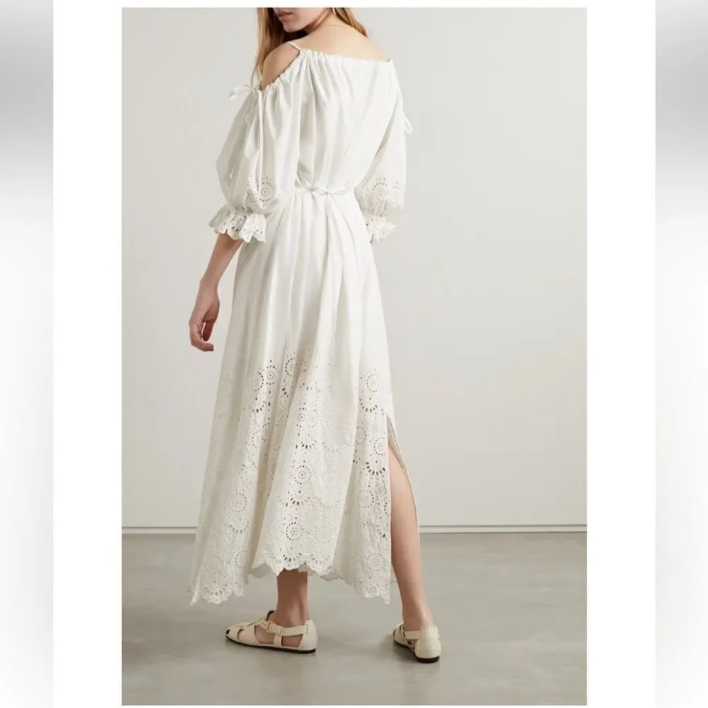 ULLA JOHNSON Narcisa cold-shoulder broderie anglaise cotton maxi dress size 8